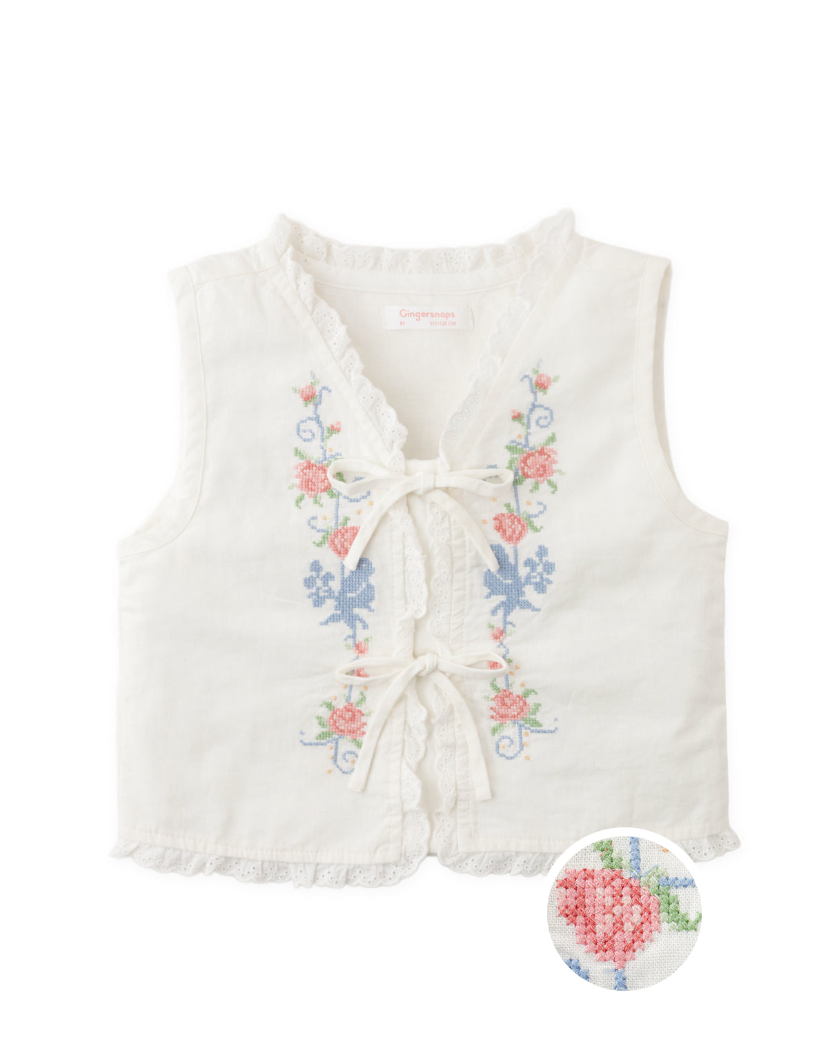Margaux Floral Cross-Stitch Tie-Front Vest