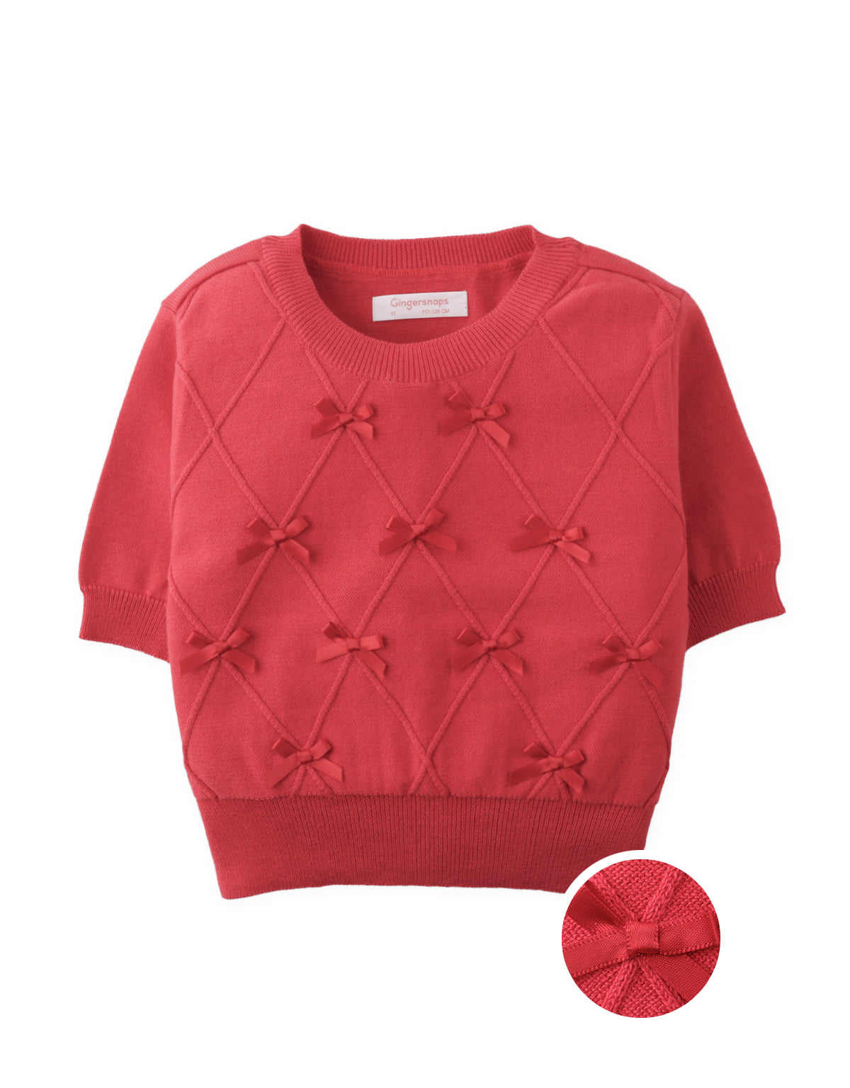 Harriette Argyle-Knit Blouse with Satin Bows