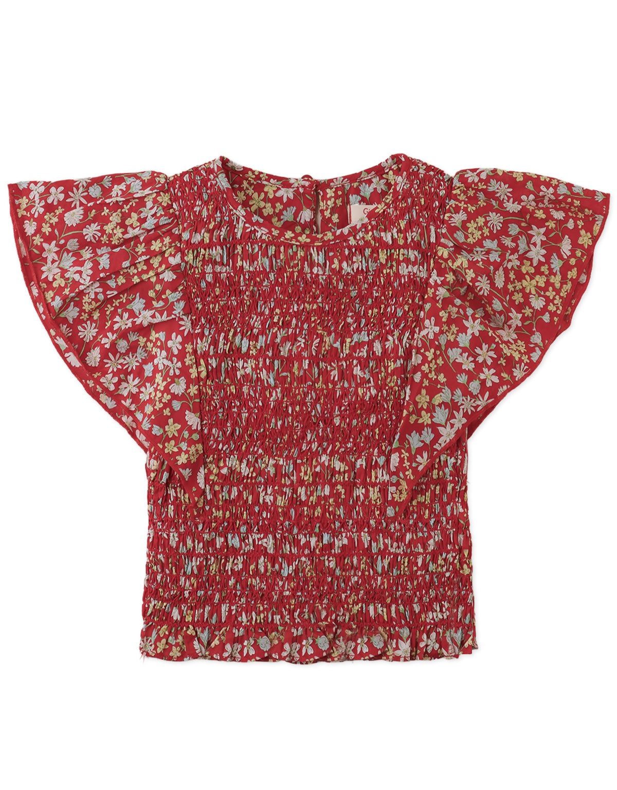 Georgette Smocked Top with Ruffle Sleeves
