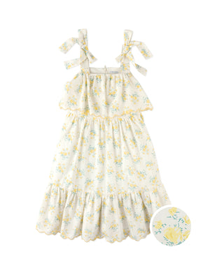 Katie Sundress with Bow Tie Straps & Embroidery front view