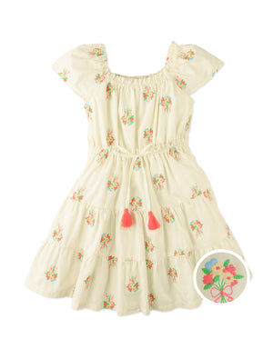 Avery Embroidered Dress with Bubble Sleeves product photo