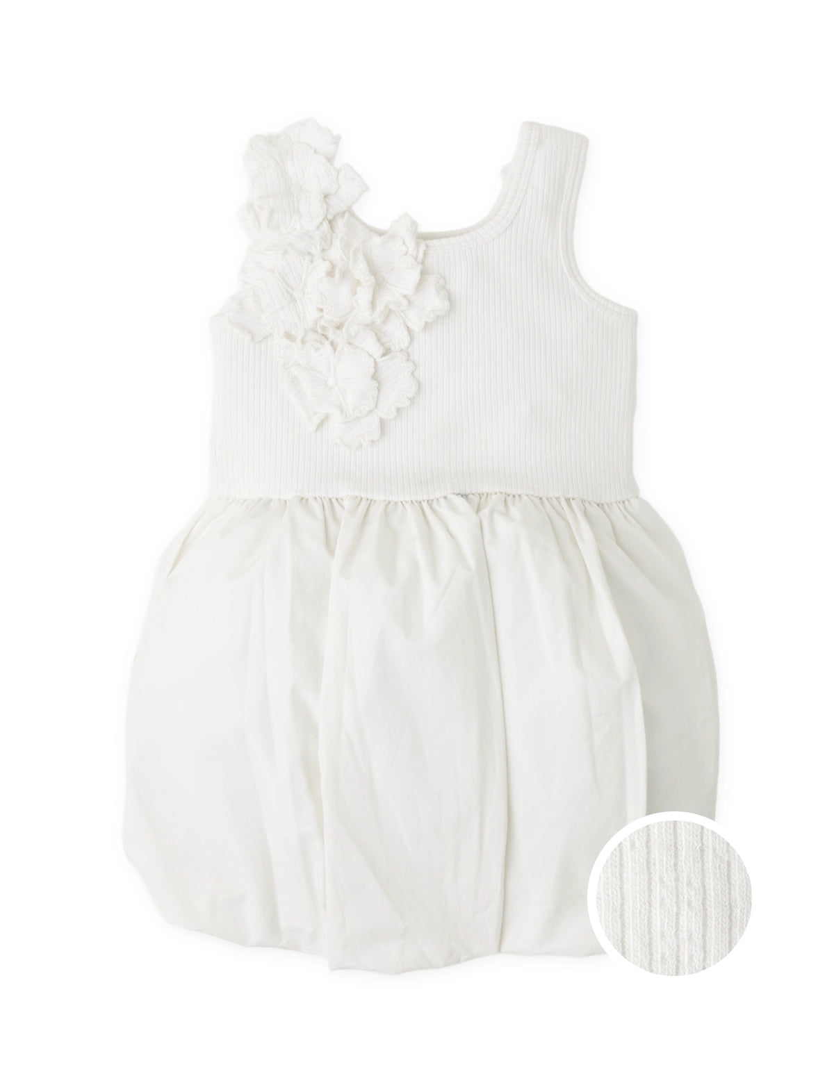 Oriana Bubble Dress with Ribbed Bodice and Floral Appliqués