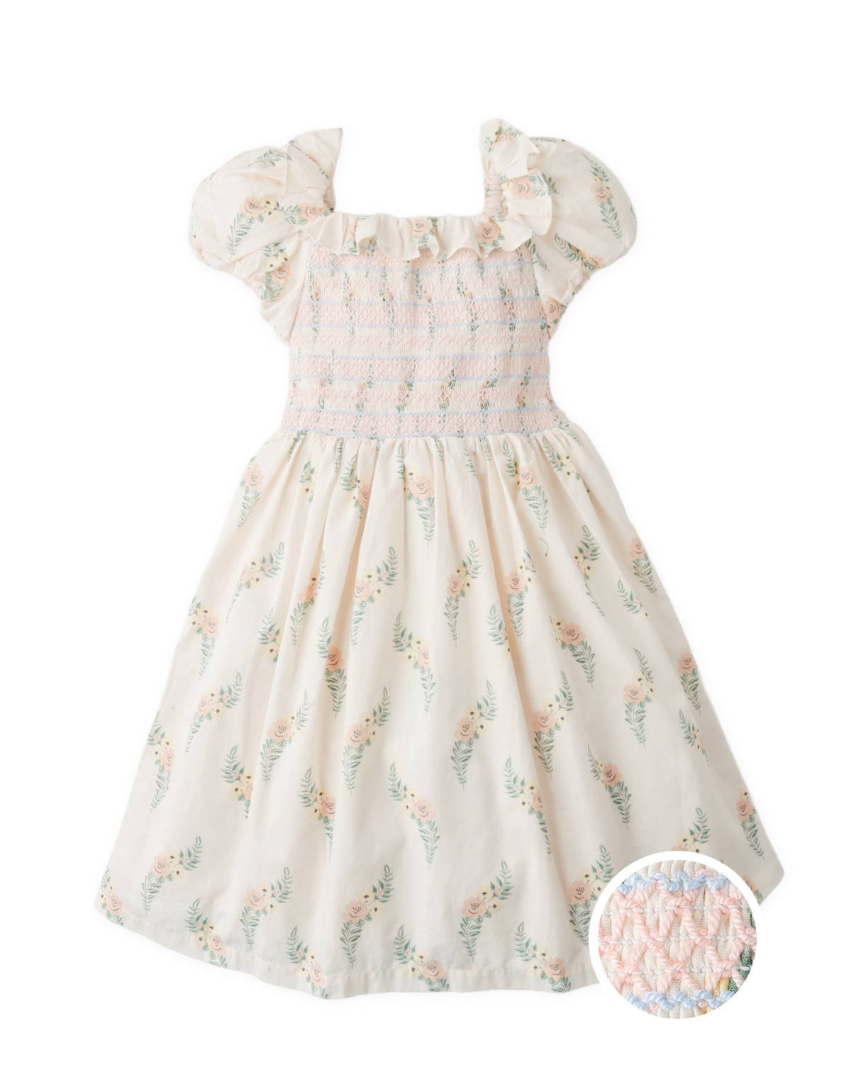 Rachelle Smocked Bubble-Sleeve Dress