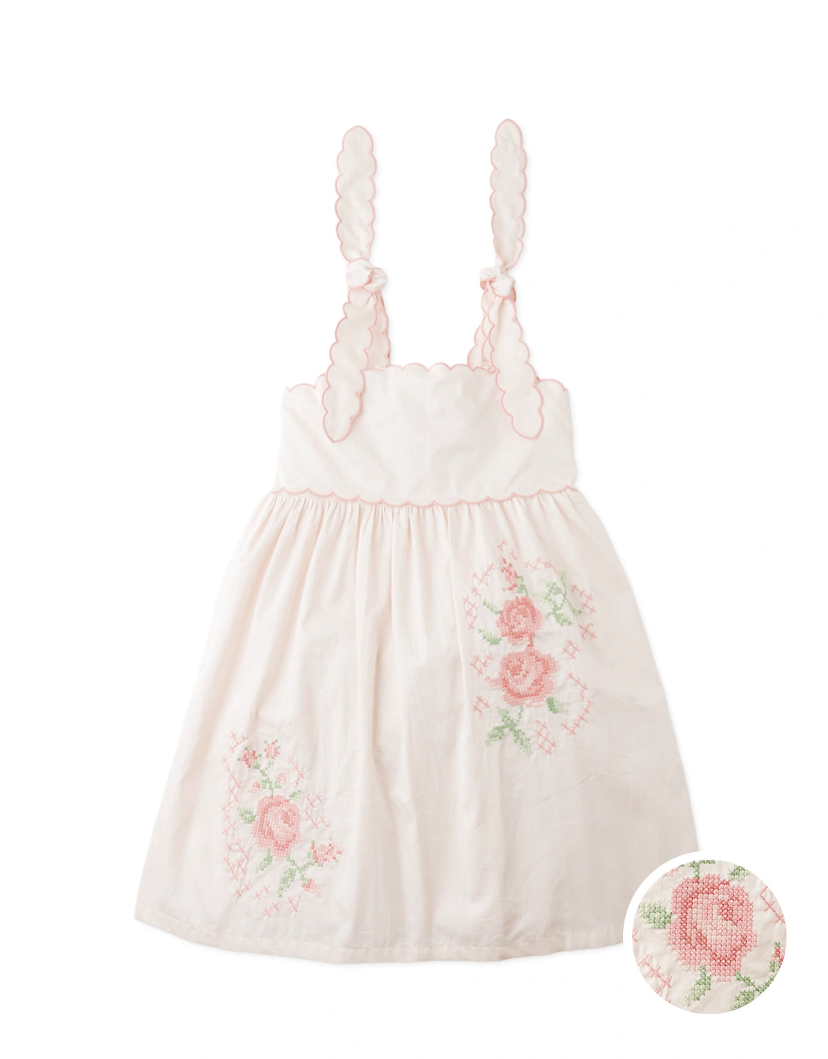 Audriana Floral Cross-Stitch Scalloped Dress