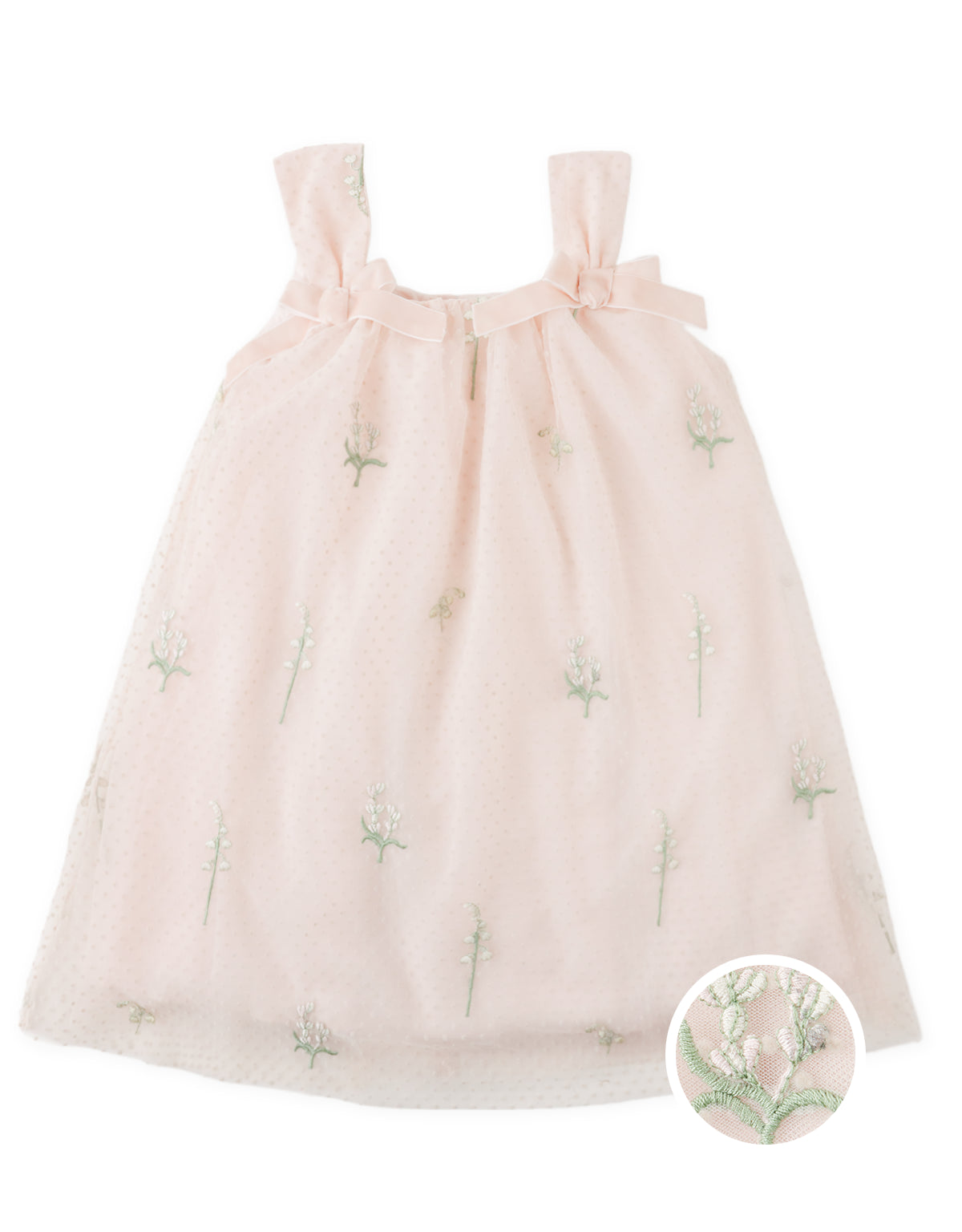 Fleur Embroidered Tulle Swing Dress with Velvet Bow