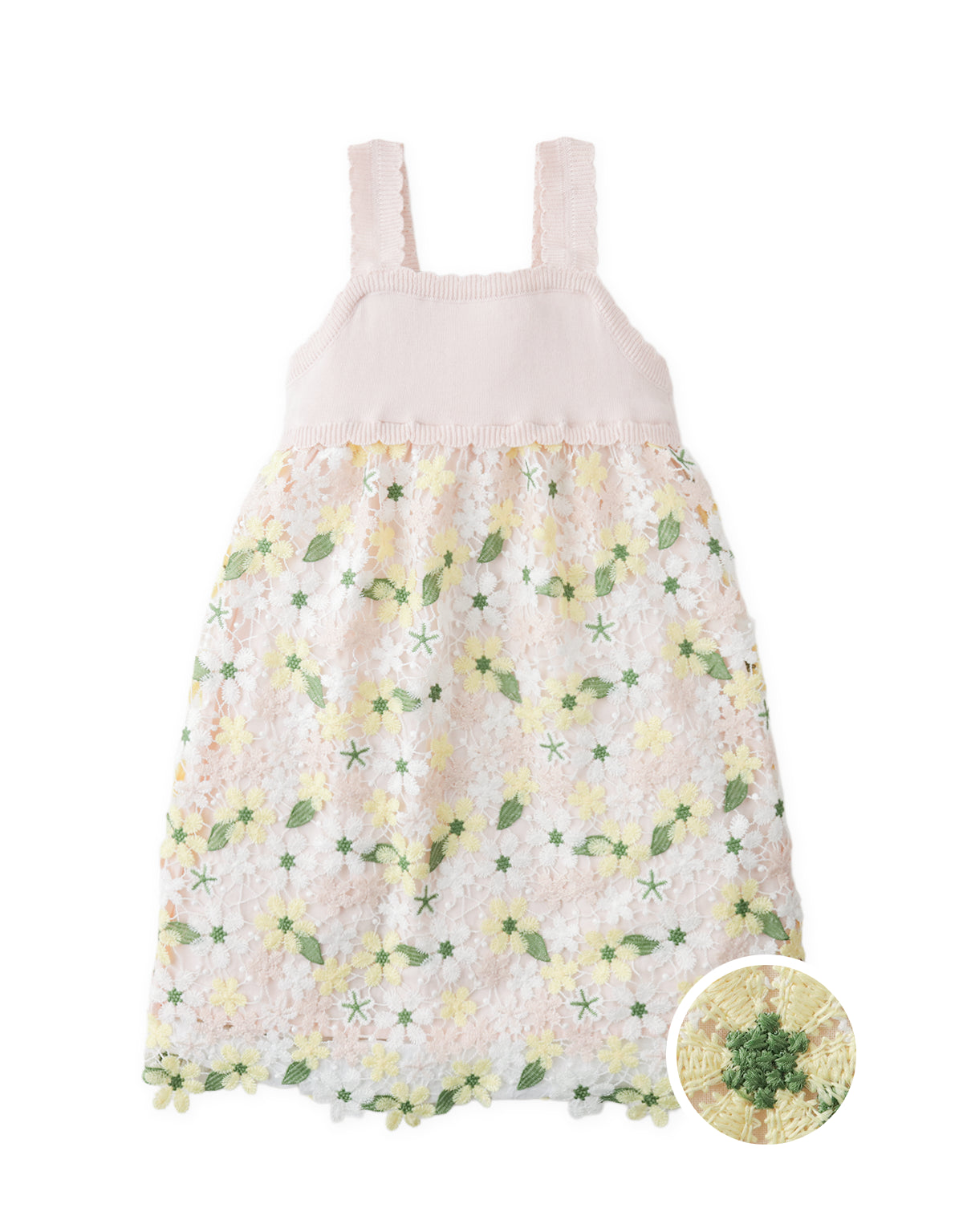 Brittany Knit-Bodice Dress with Lace Trim