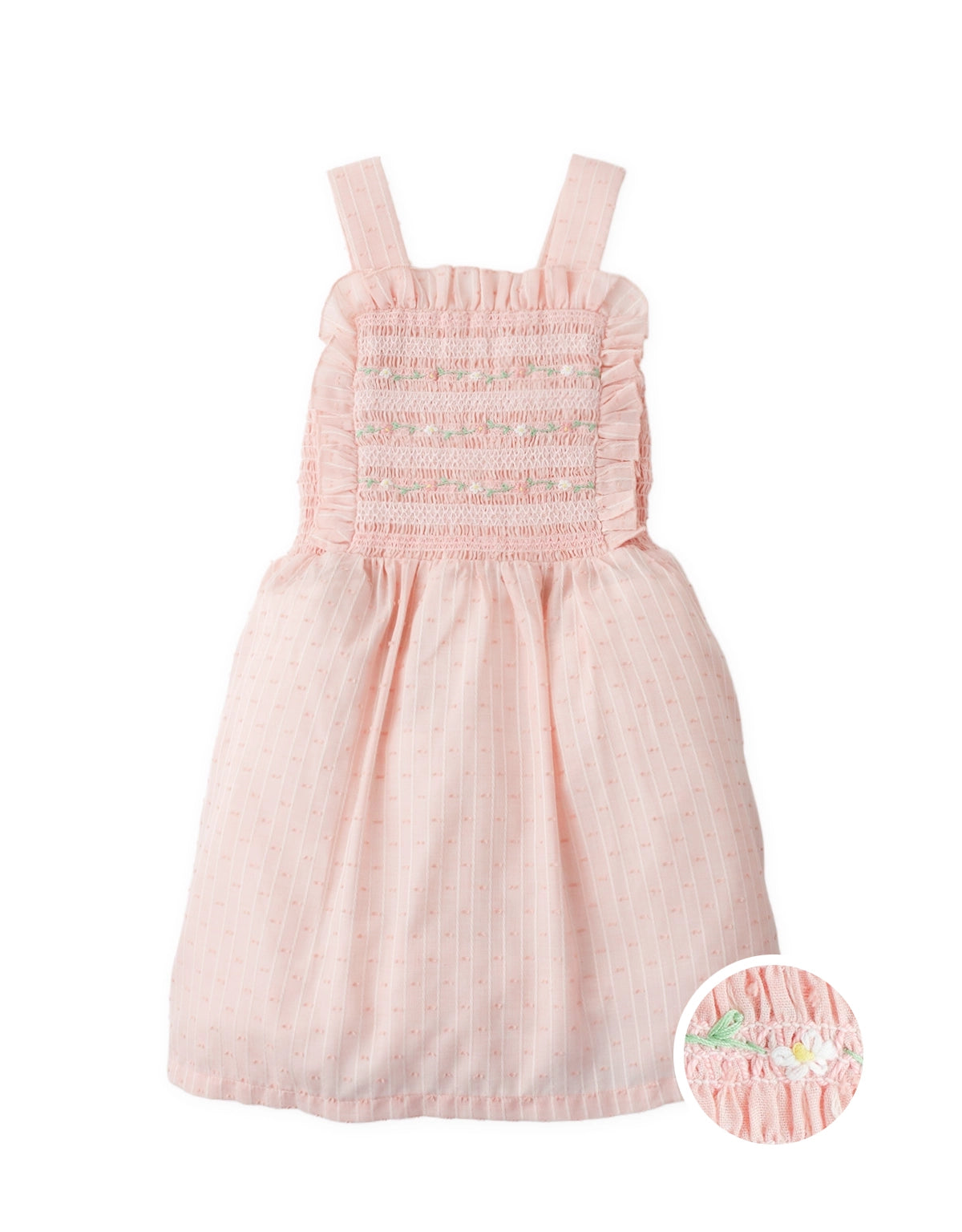 Delphine Smocked Apron Dress with Hand Embroidery