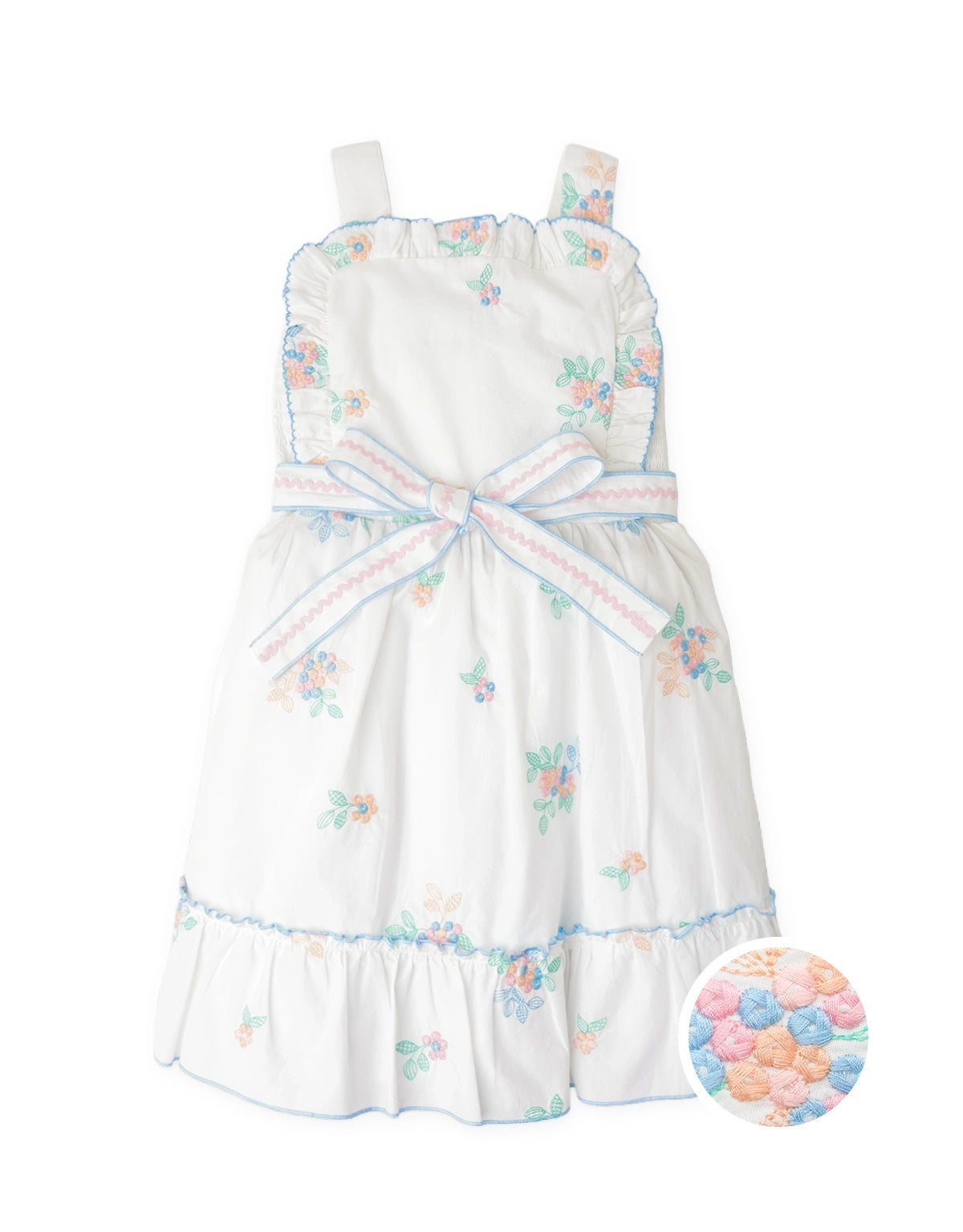 Leonora Floral Embroidered Dress with Sash Belt