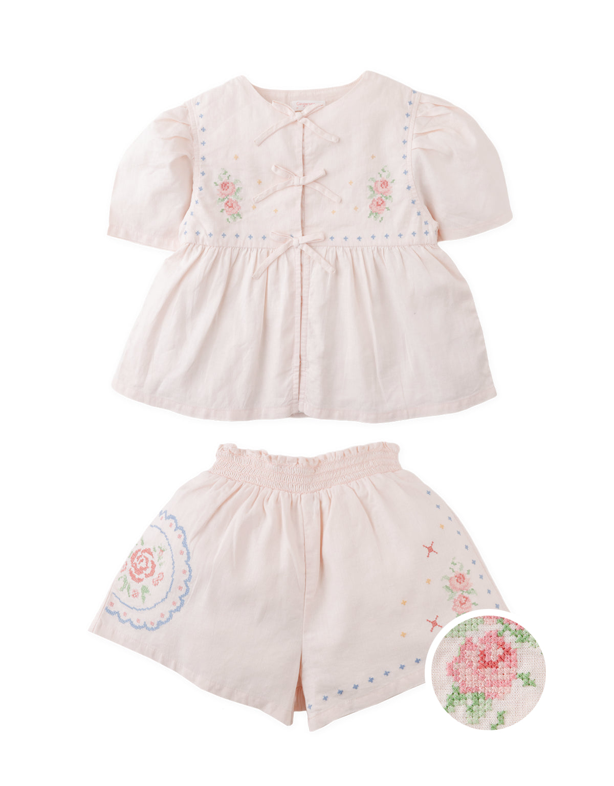 Mallory Cross-Stitch Tie-Front Top and Shorts Set