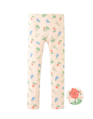 Zoya Ribbed Leggings in Orange with All-Over Veggie Print product photo