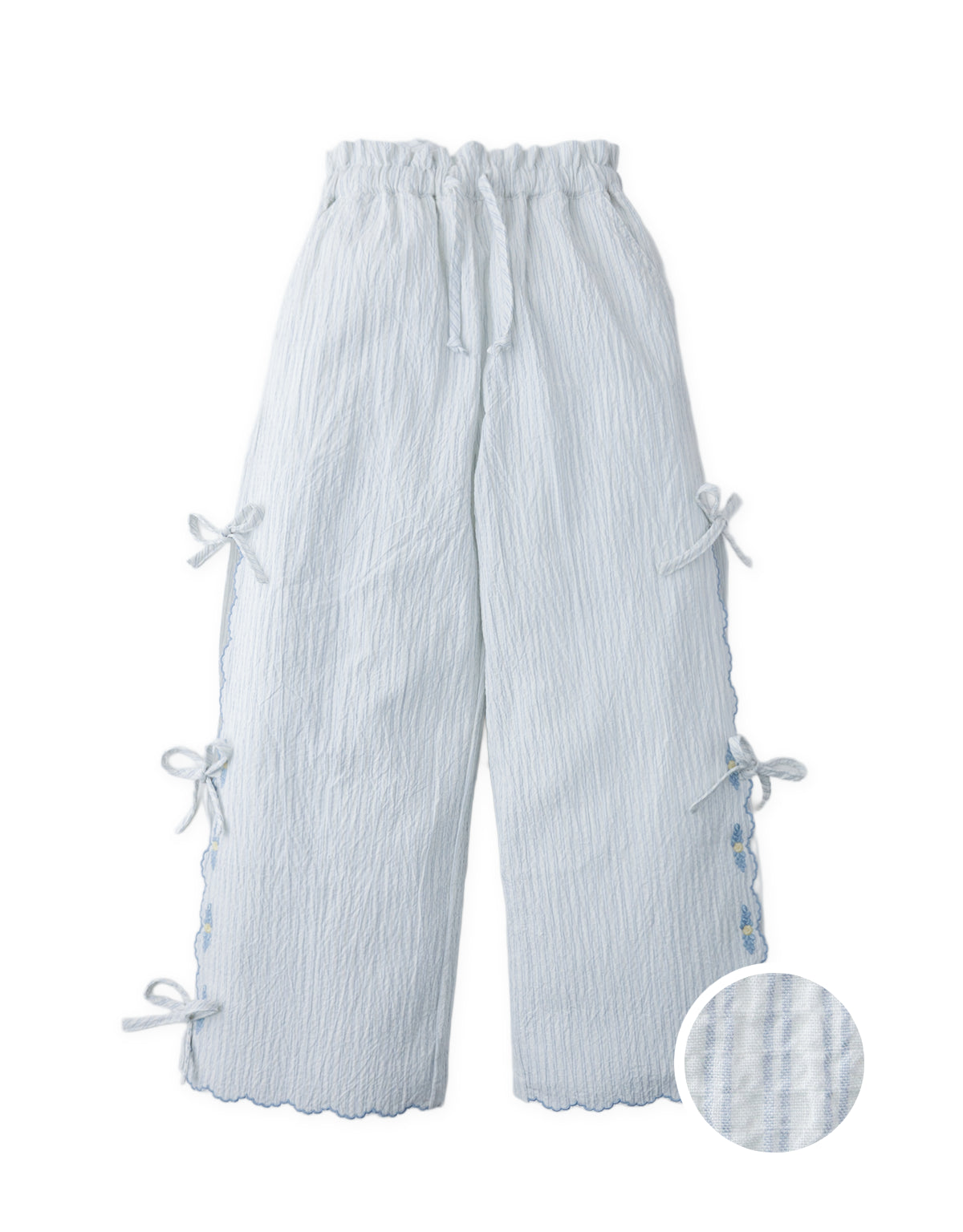Felicity Striped Straight-Leg Pants with Bow Appliqués