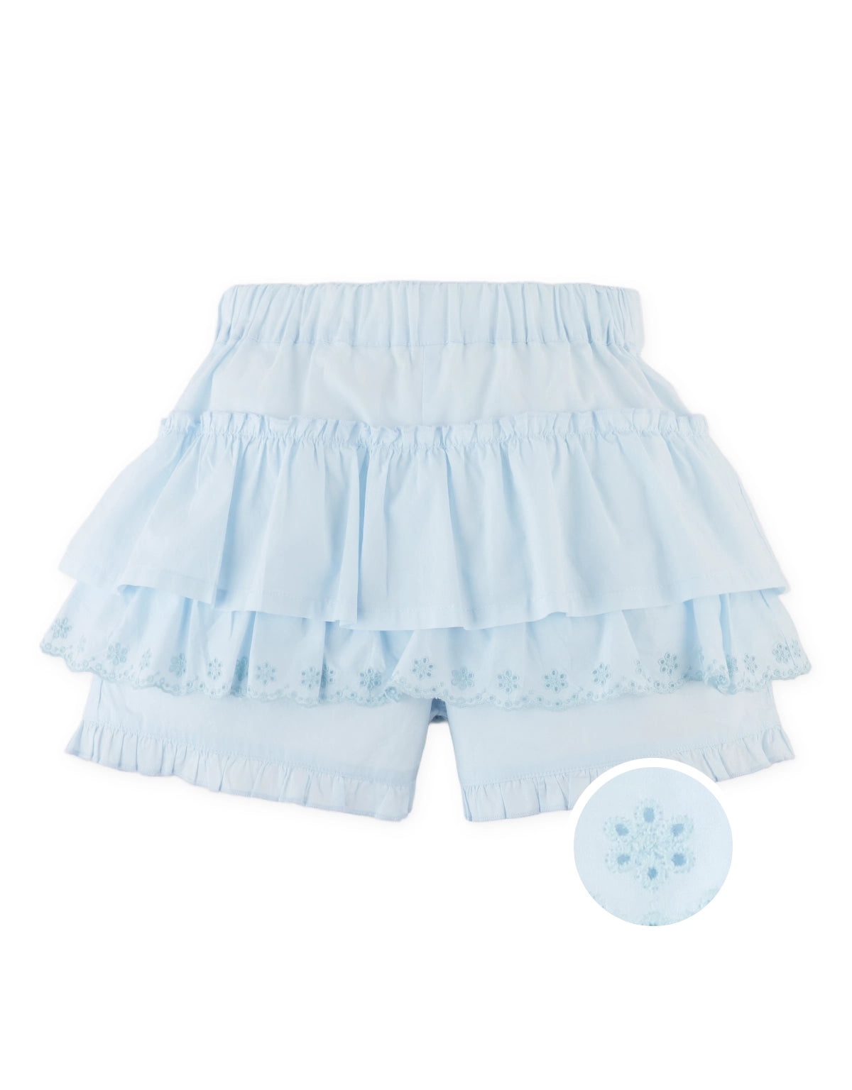 Elara Tiered Ruffle Shorts with Eyelet Embroidery