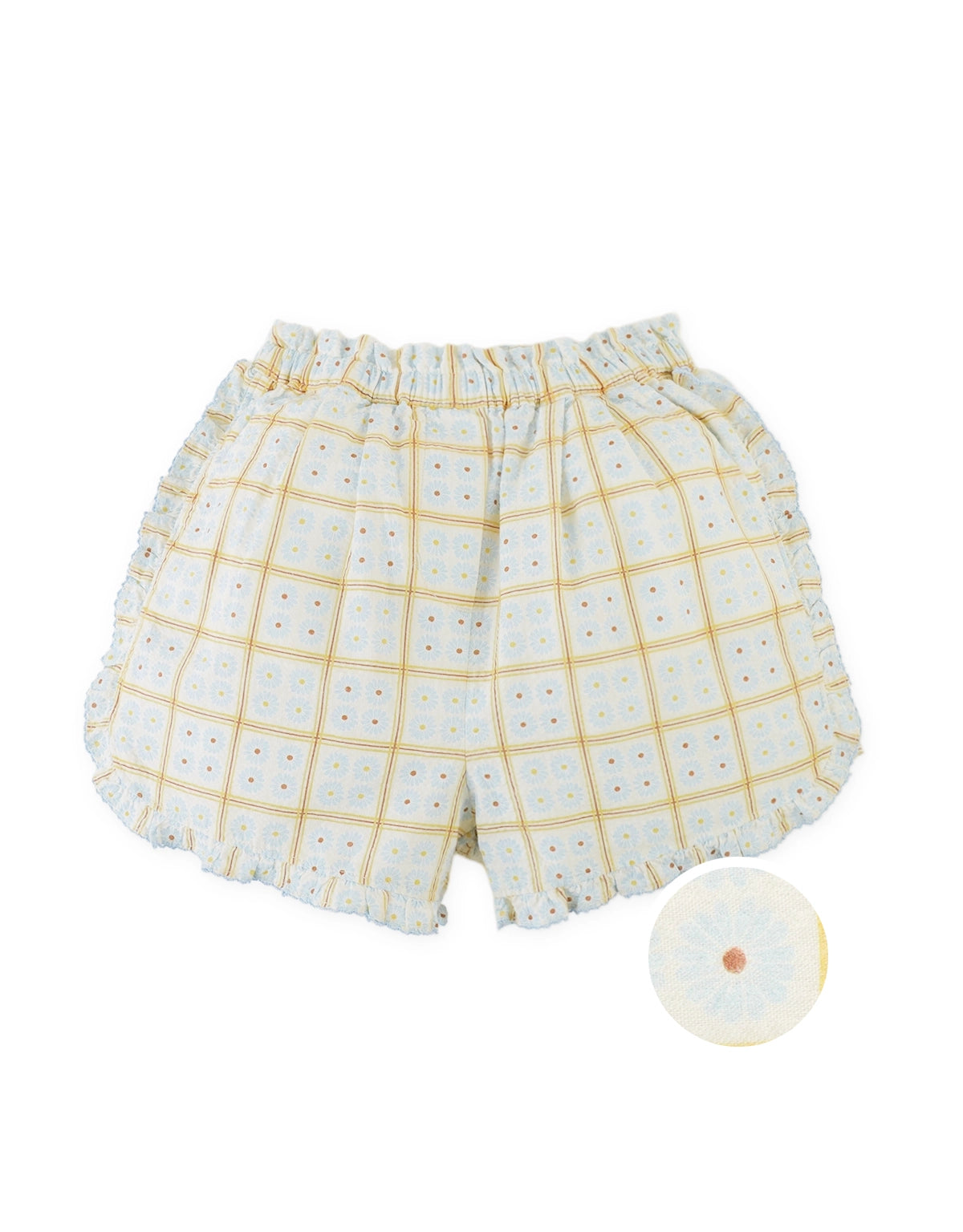 Astrid Daisy Print Ruffle Shorts with Picot Trim