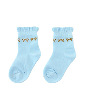 Frilly Crew Socks with Bow Intarsia Design close-up detail