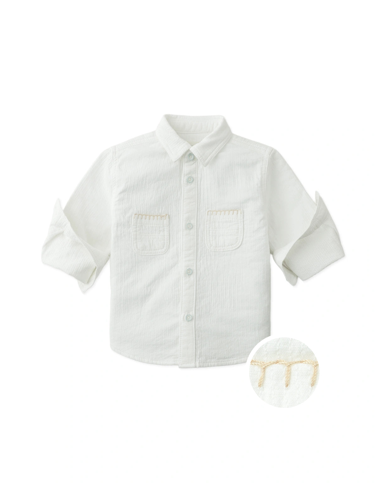 Baby Toru Long-Sleeve Embroidered Overshirt with Patch Pockets