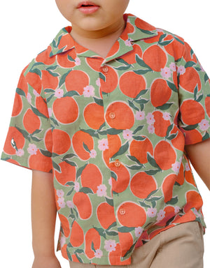Baby Boys Big Oranges Print Short Sleeves Shirt close-up detail
