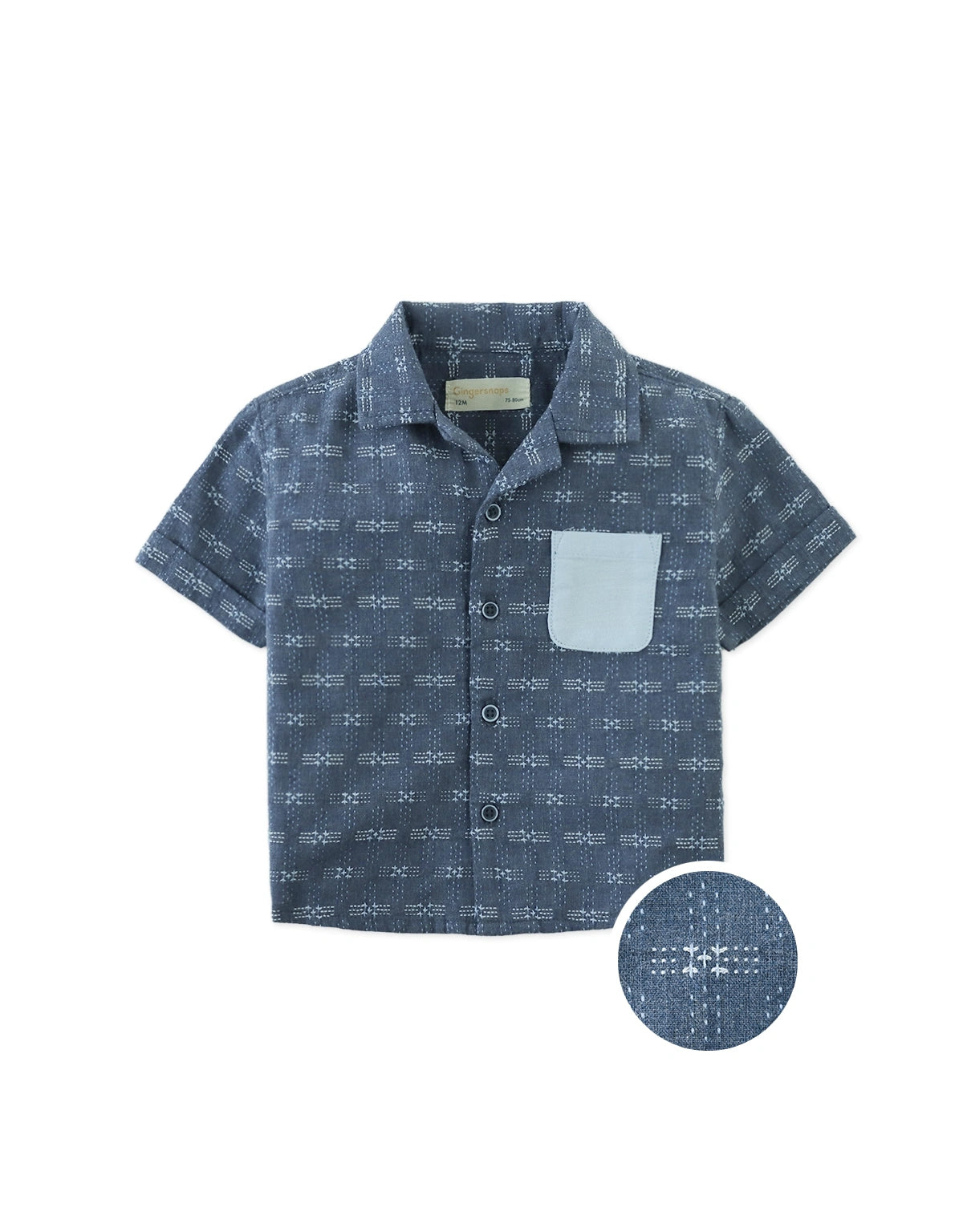 Baby Taiga Sashiko-Inspired Woven Shirt with Contrast Patch Pocket