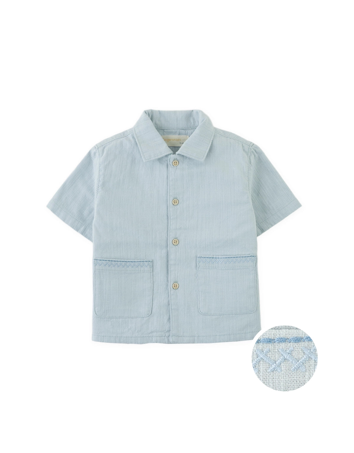 Baby Kaito Button-Up Shirt with Patch Pockets and Embroidered Border