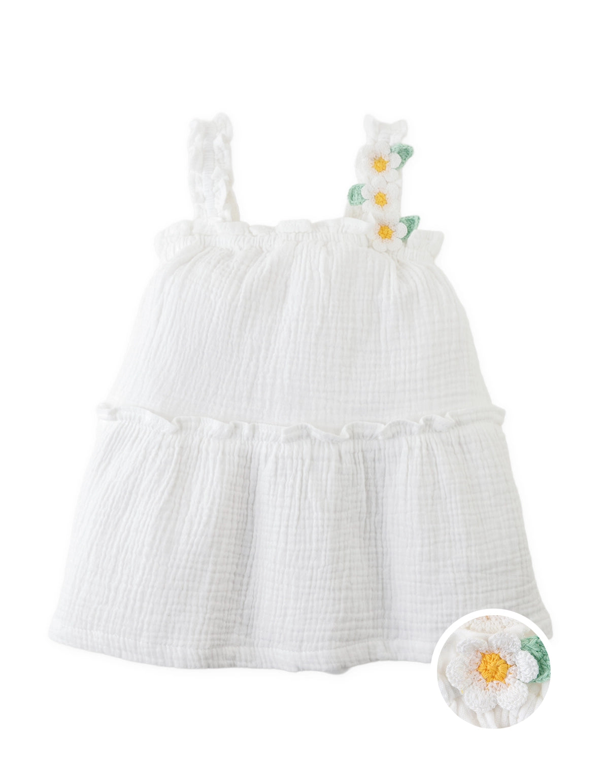 Baby Michelle Muslin Dress with Daisy Crochet Appliqué