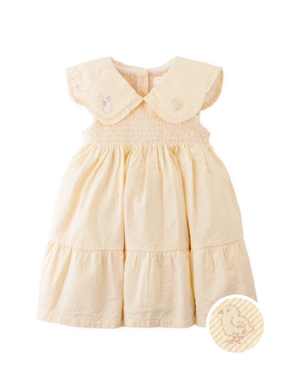 Baby Frances Striped Dress with Bunny and Chick Embroidered Collar