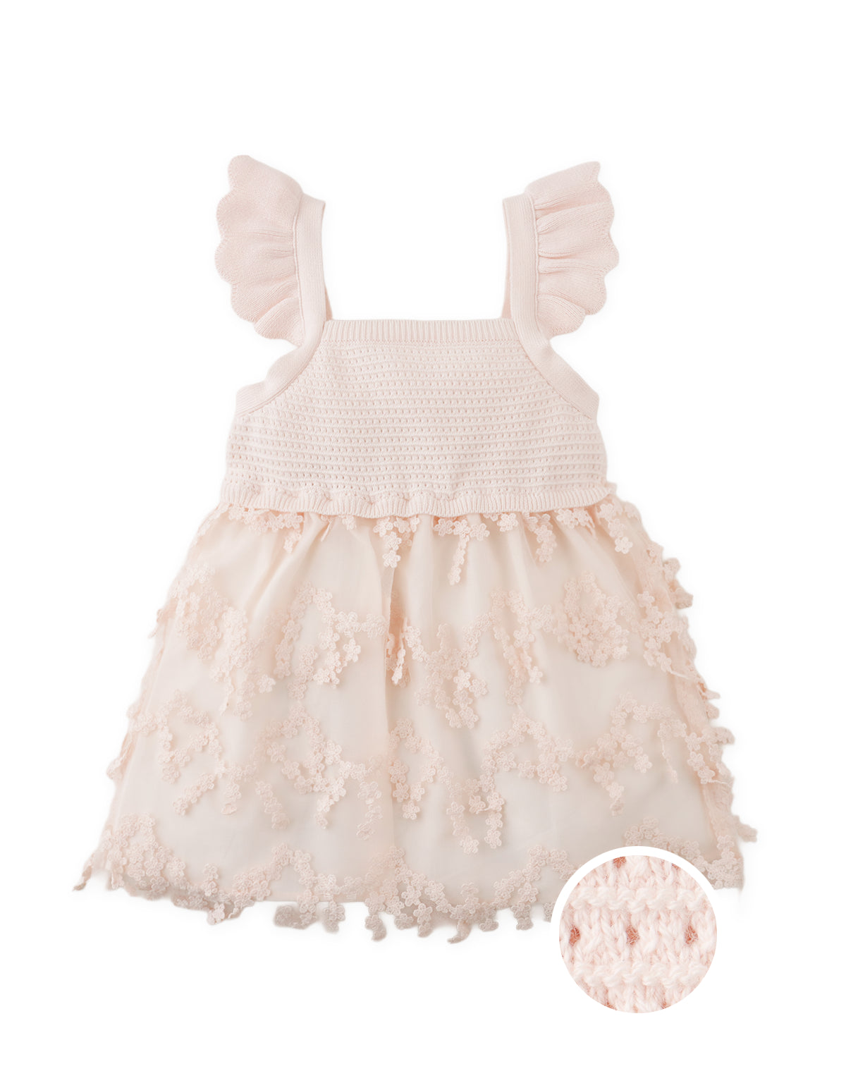 Baby Alein Floral Crochet-Knit Tulle Dress with Fringe