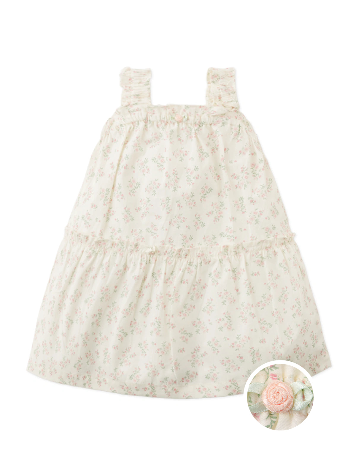 Baby Lacey Floral Tiered Strappy Dress with Rosette