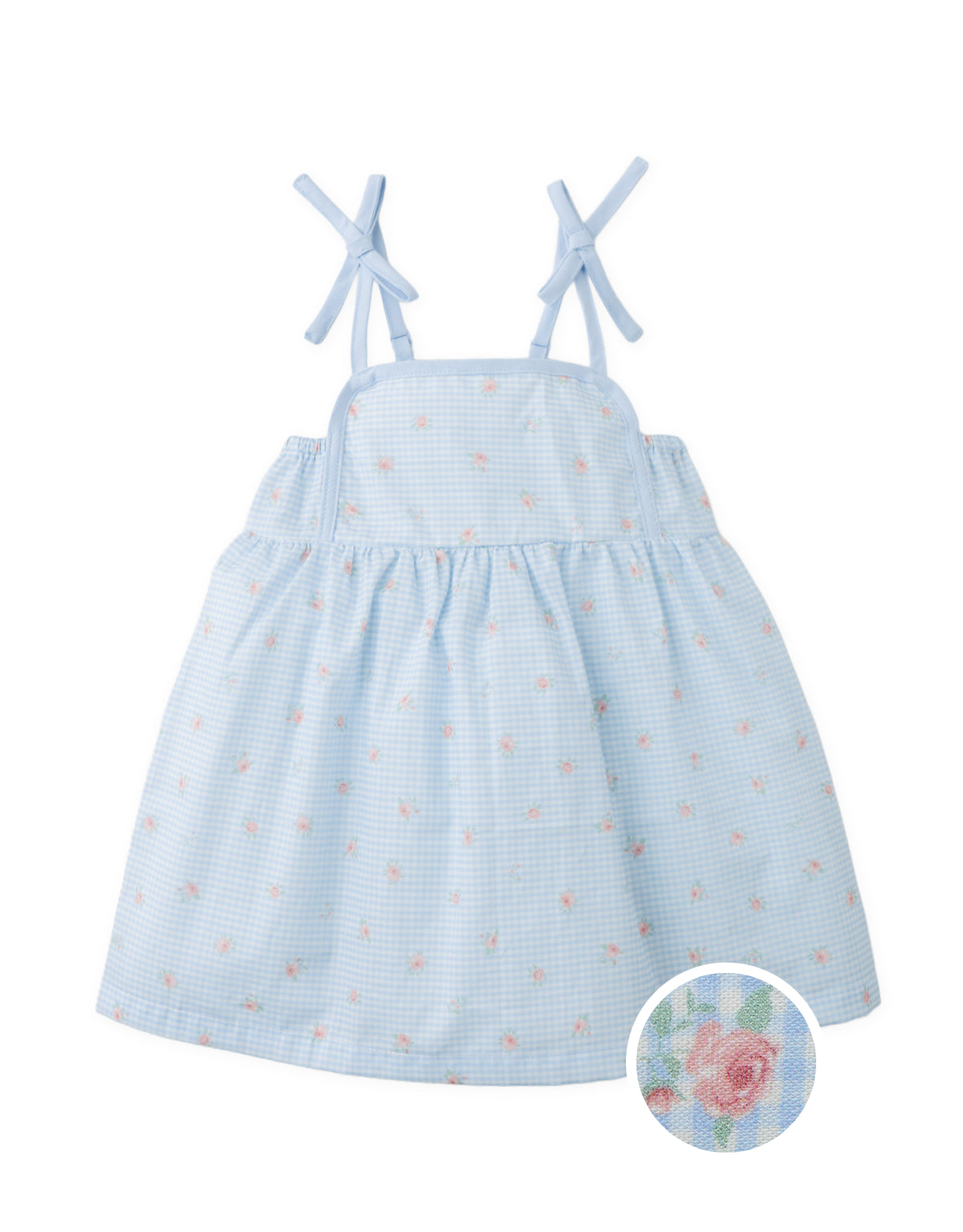 Baby Mary Ditsy Floral Gingham Strappy Dress with Bows