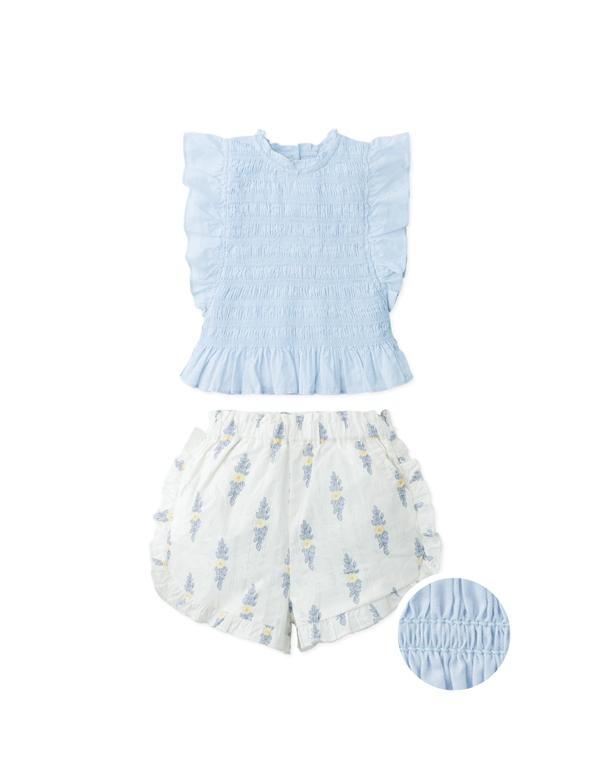 Baby Genevieve Smocked Blouse and Floral Ruffled Shorts Set