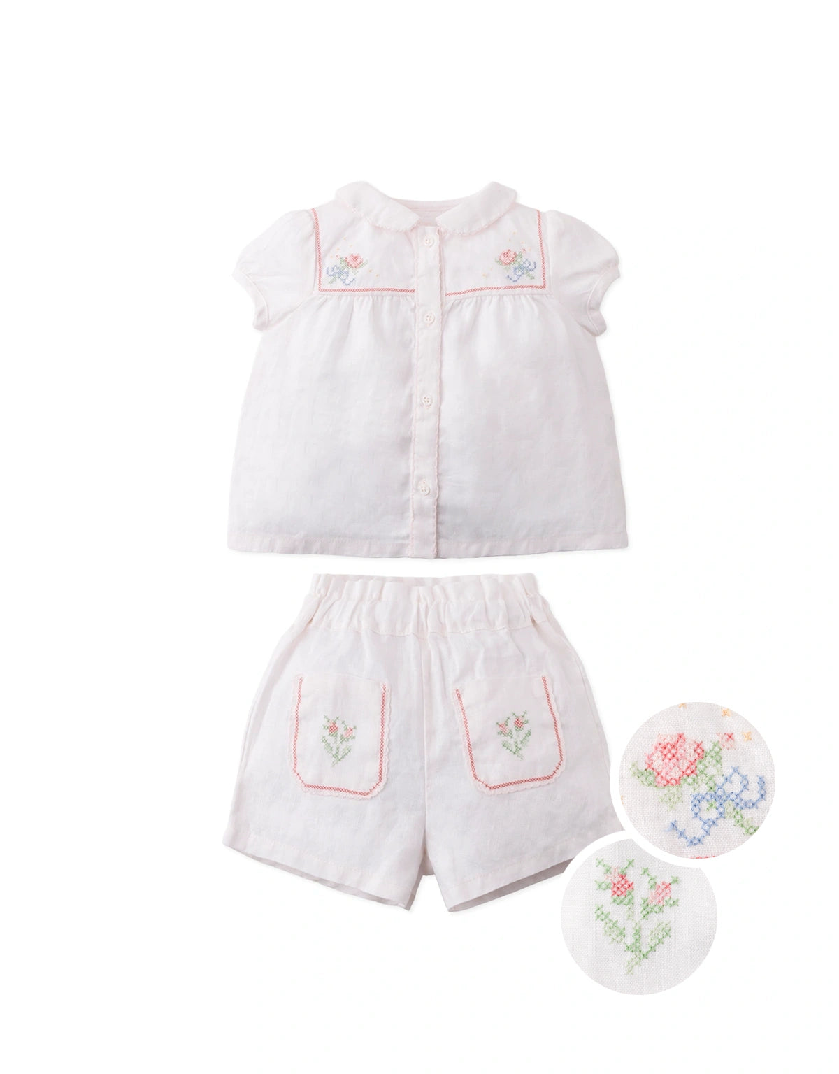 Baby Maura Cross-Stitch Tie-Front Top and Shorts Set