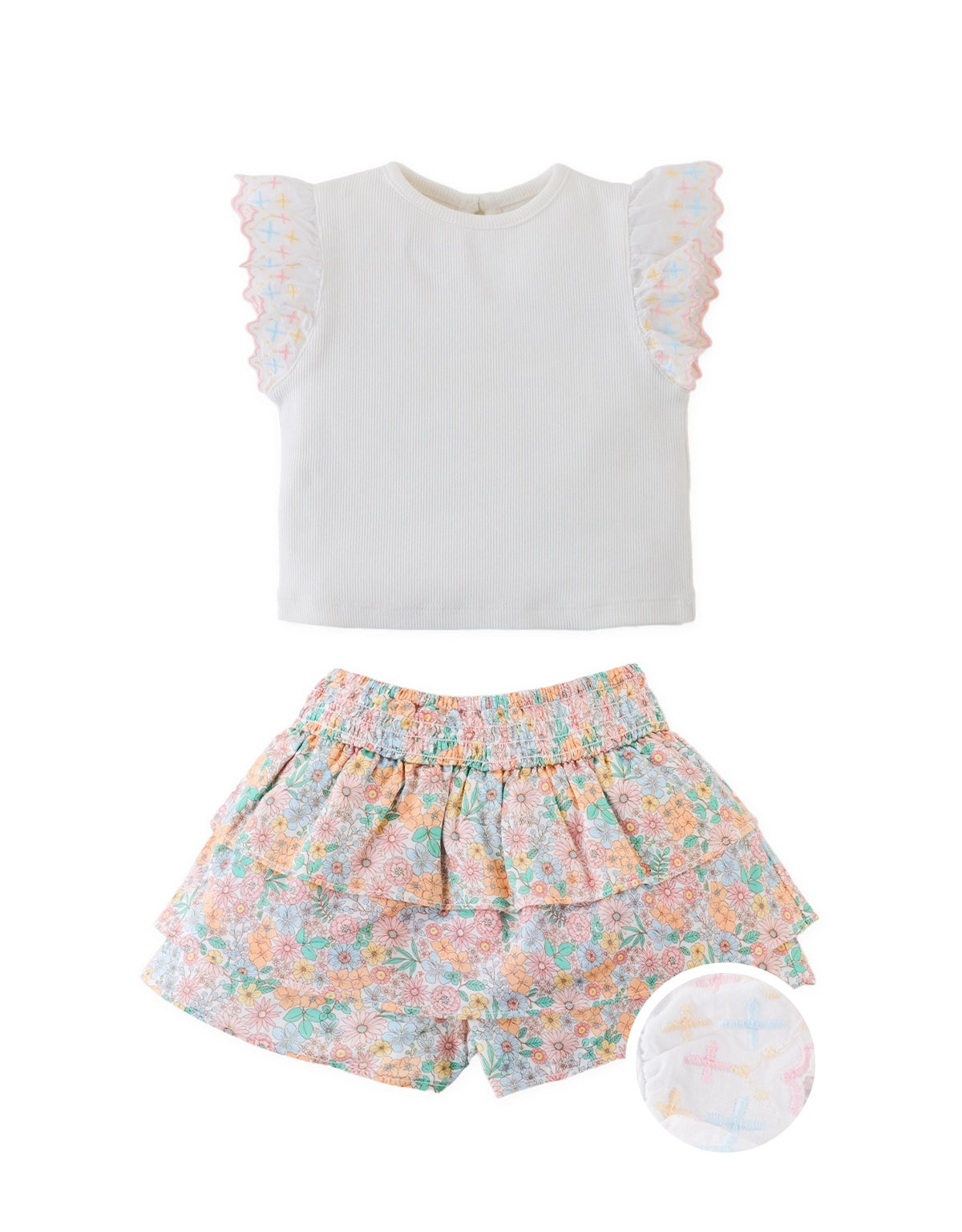 Baby Nadine Embroidered Ruffle Sleeve Top and Floral Skort Set