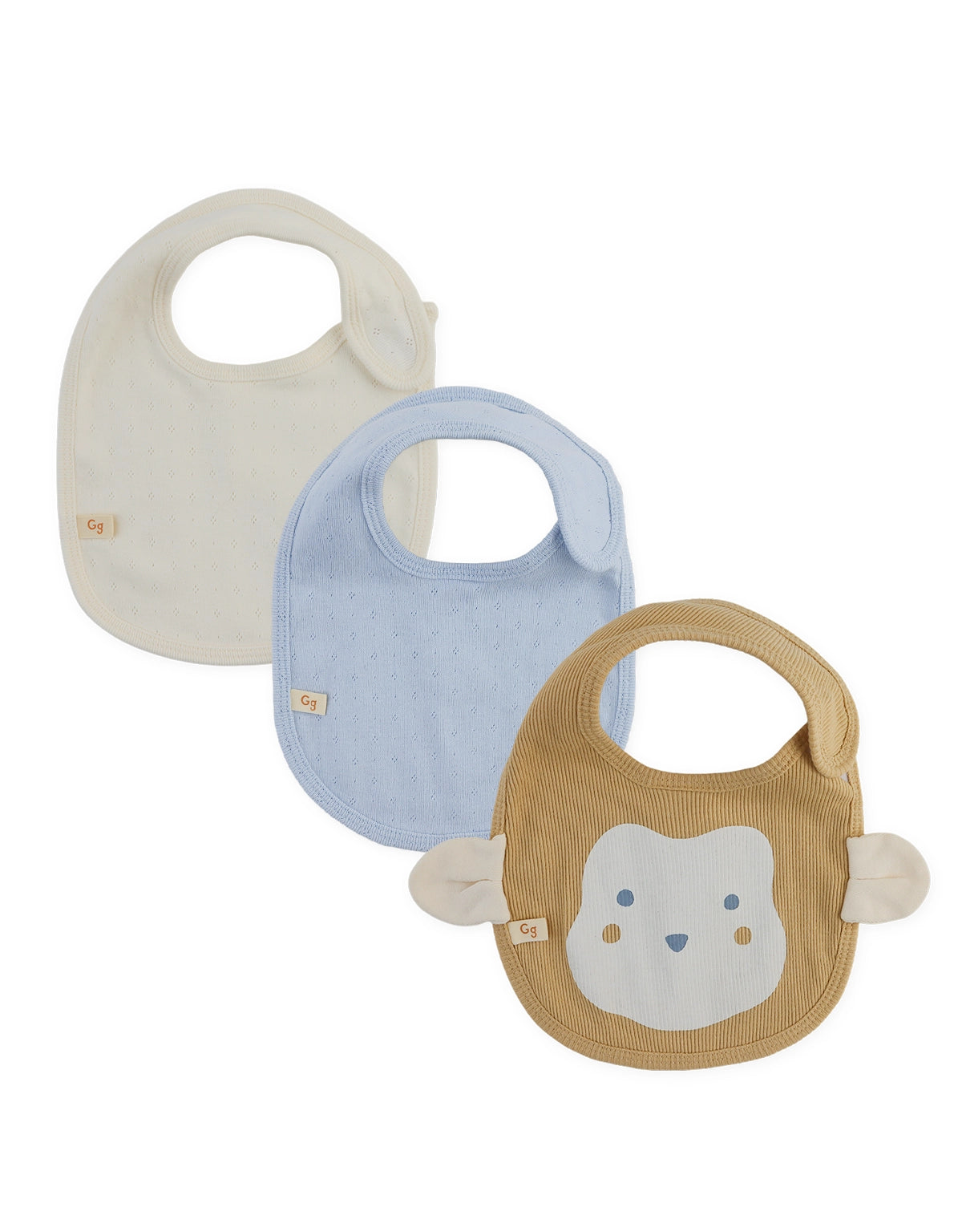 3-Piece Bib Set with Monkey Face Print