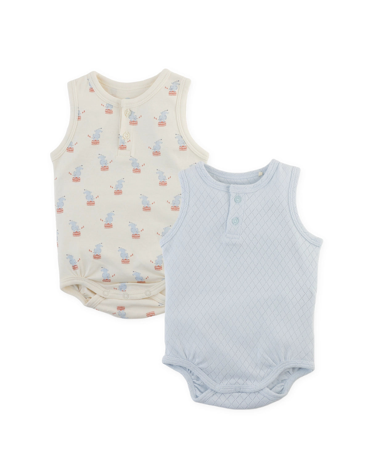 2-Piece Sleeveless Henley Bodysuit Set with Circus Elephant Print