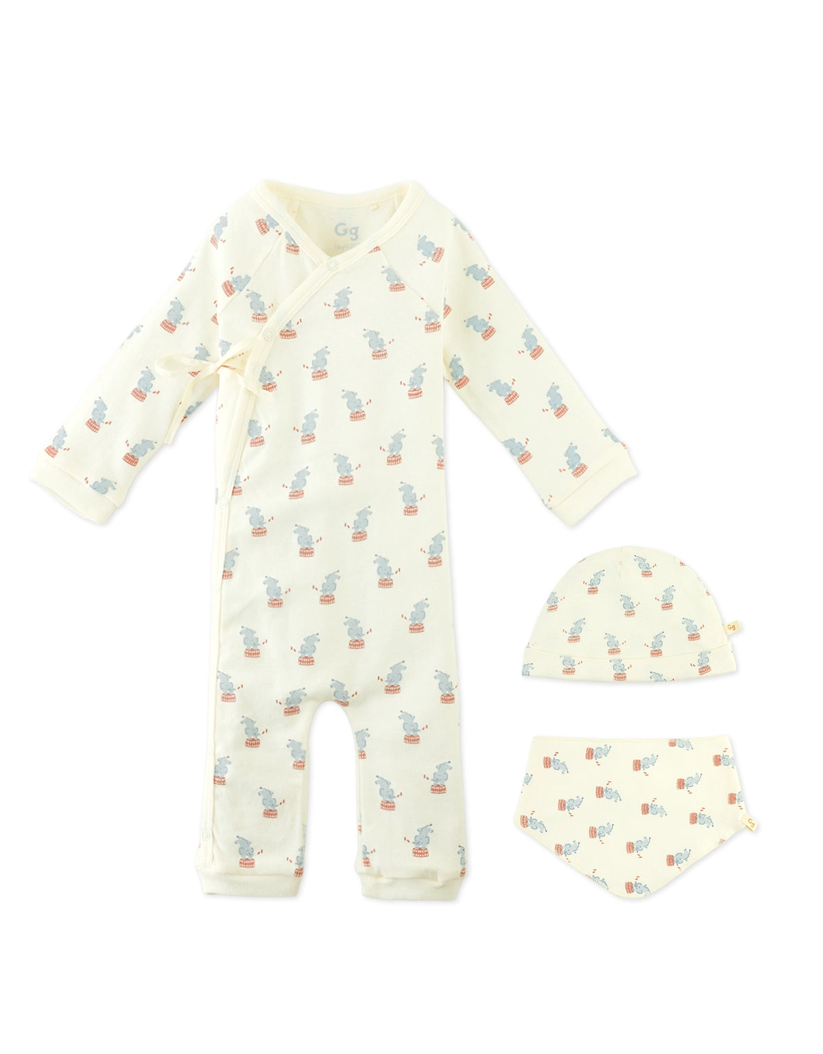 Elephant Print Jumpsuit, Bonnet and Bib Set