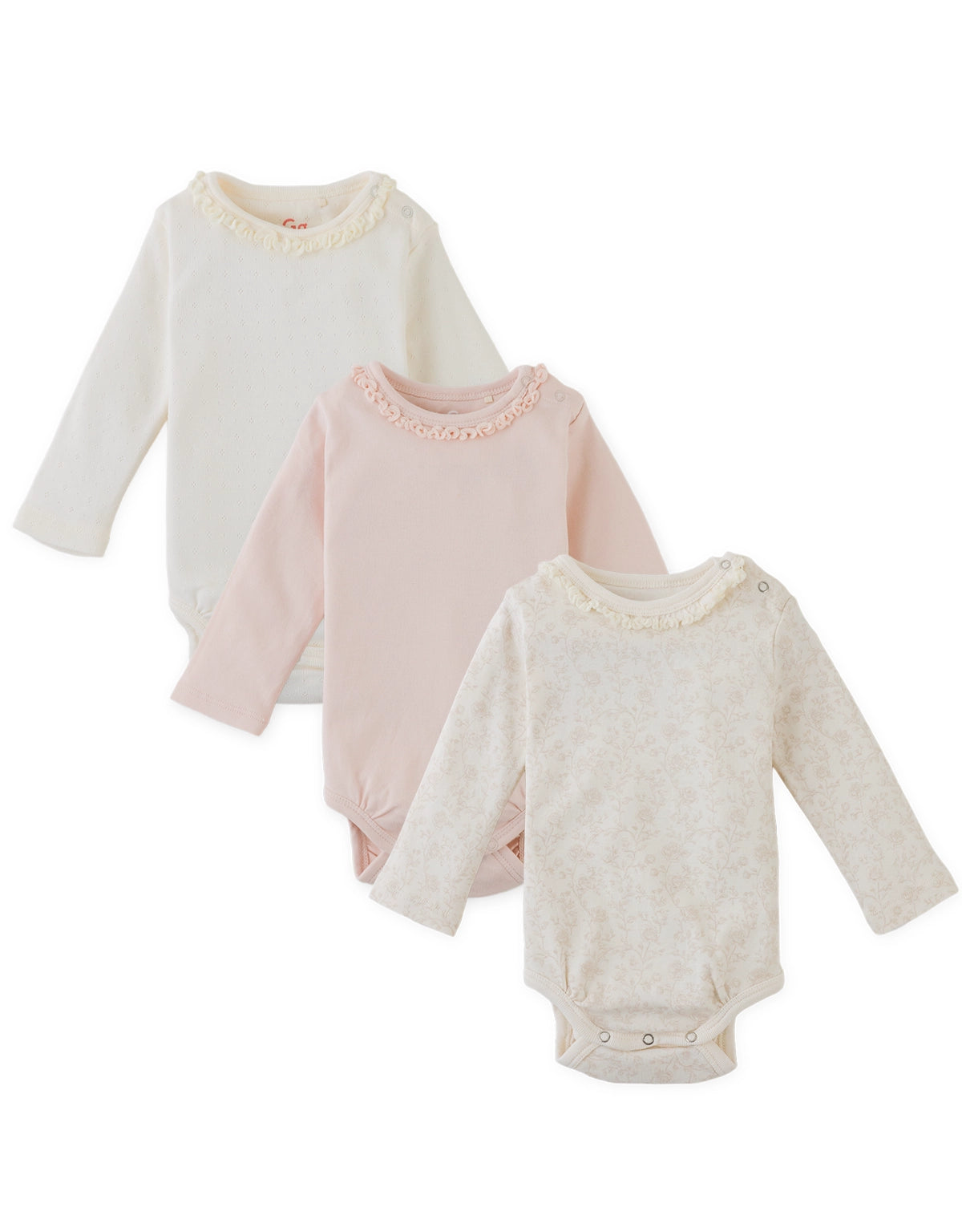 3-Piece Long-Sleeve Bodysuit Set with Ruffled Neckline