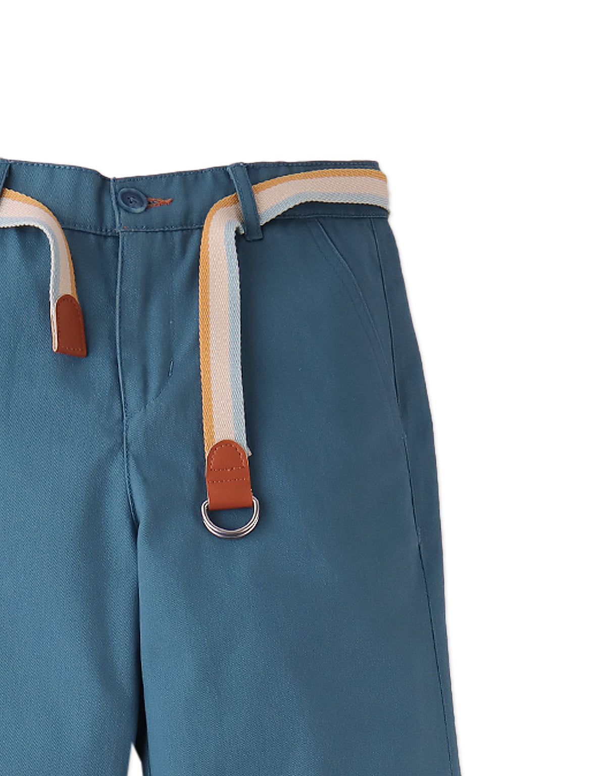 Edward Regular Straight Twill Pants with Striped Canvas Belt