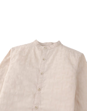 Dot Textured Pattern Extended Collar Band Shirt front view