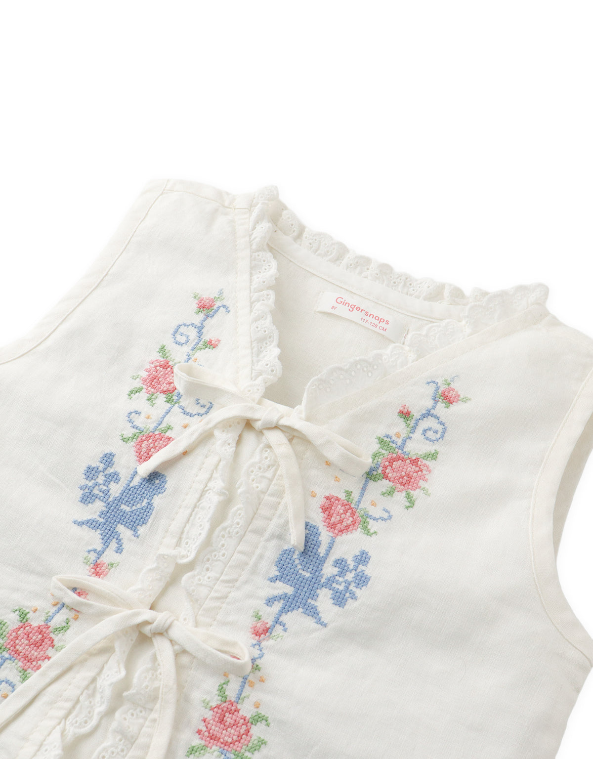 Margaux Floral Cross-Stitch Tie-Front Vest