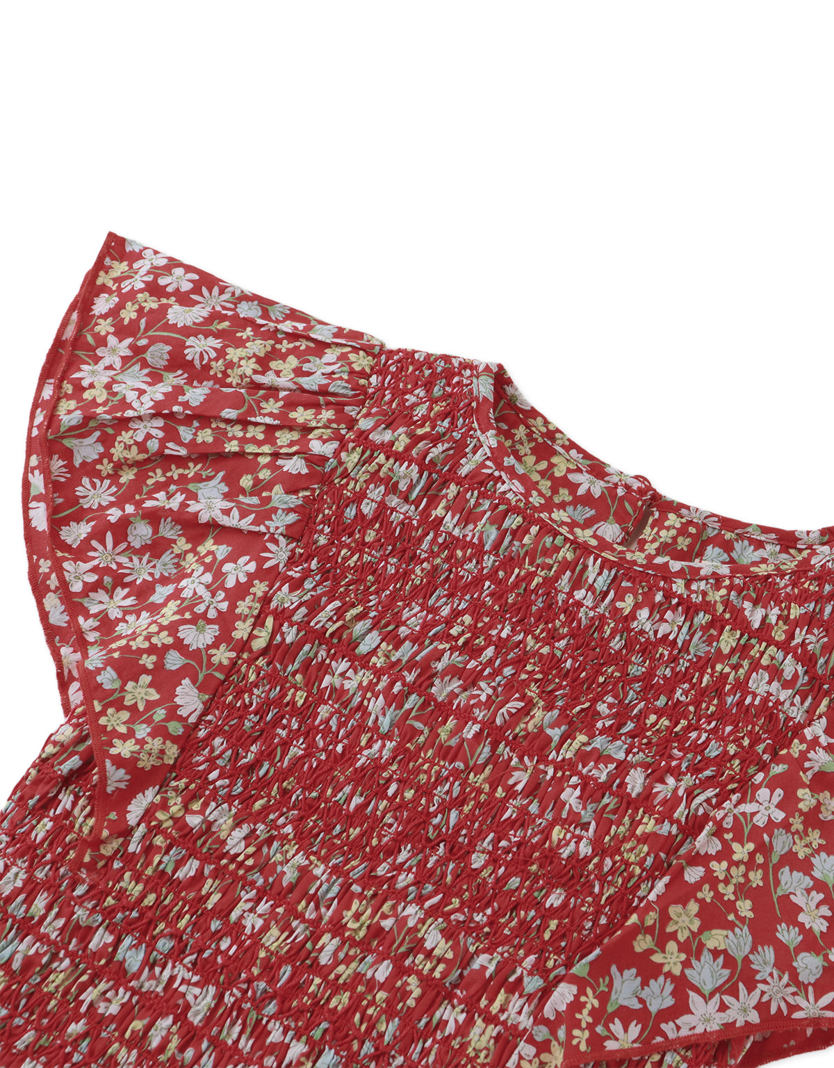 Georgette Smocked Top with Ruffle Sleeves