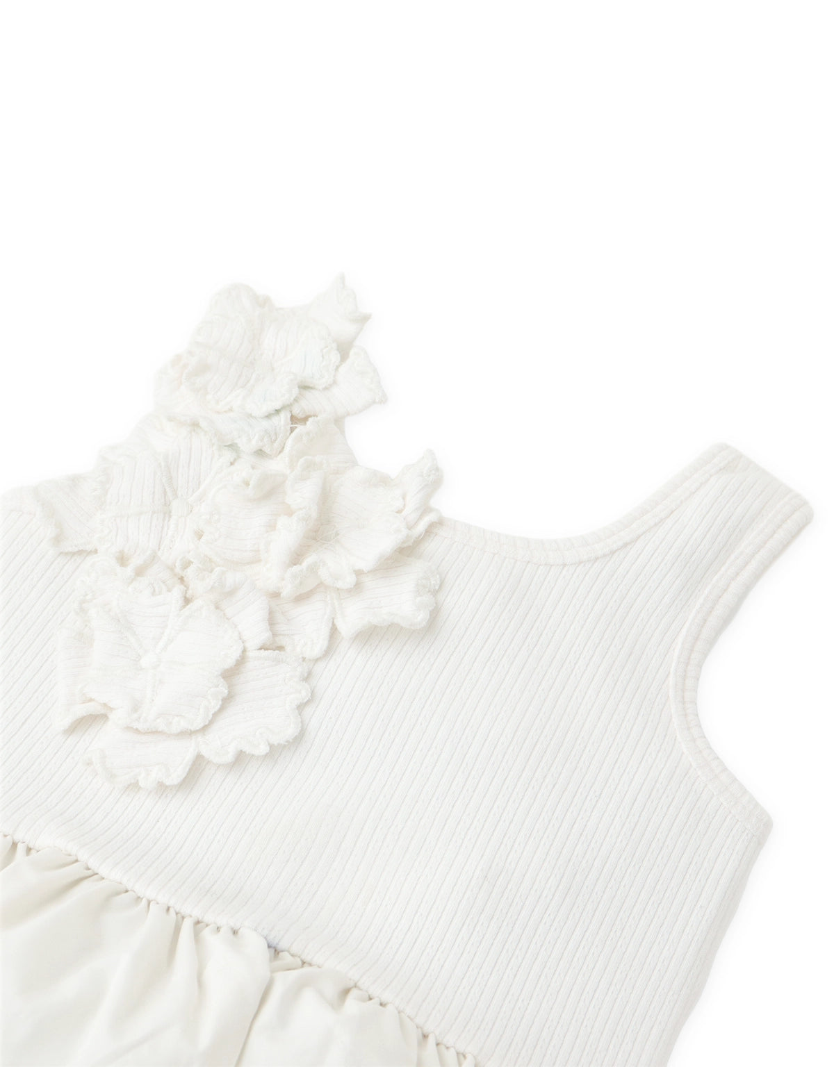 Oriana Bubble Dress with Ribbed Bodice and Floral Appliqués