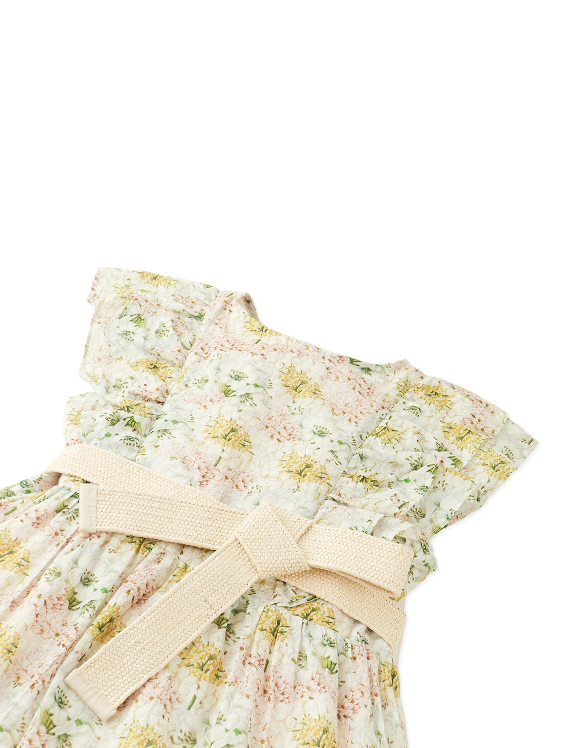 Lorraine Floral Ruffle-Sleeve Maxi Dress with Raffia Belt