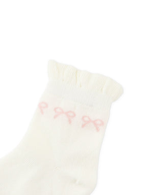 Frilly Crew Socks with Bow Intarsia Design fabric and fit detail