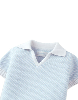 Baby Lucius Popcorn Polo with Ribbed Cuffs & Hem front view