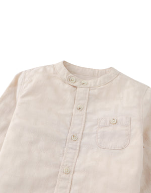 Baby Dot Textured Pattern Extended Collar Band Shirt front view