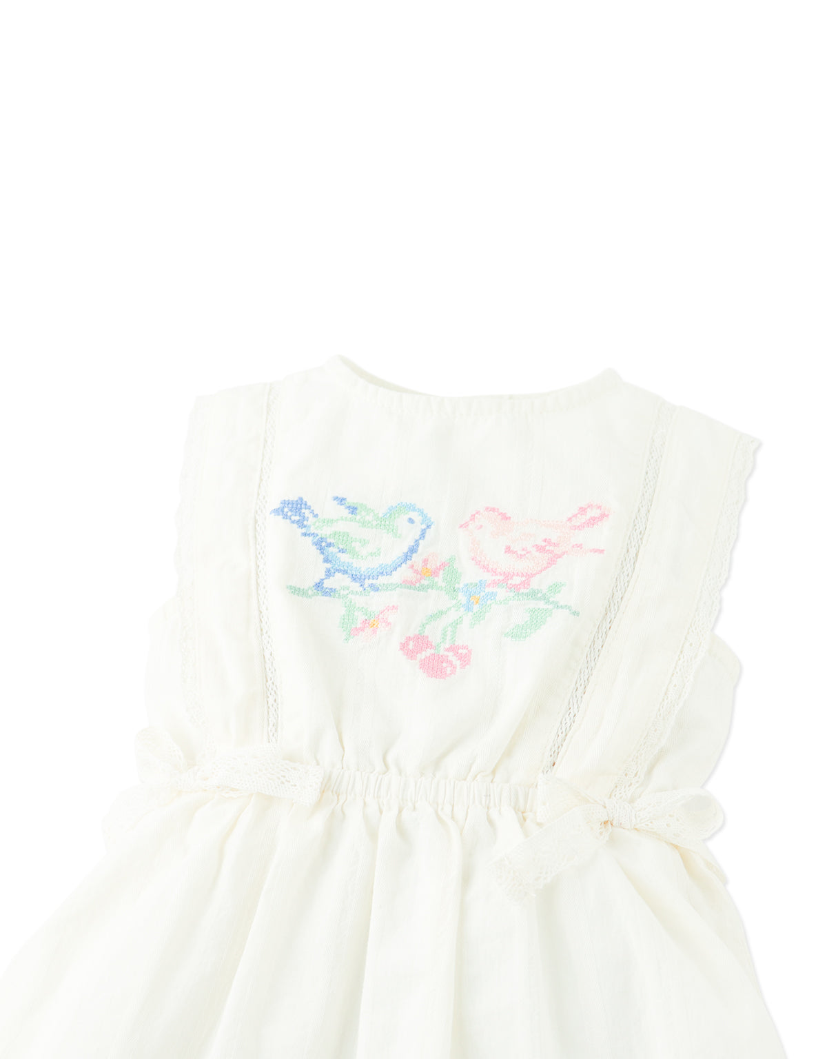 Baby Charlee Cross-Stitch Embroidered Dress with Waist Bows front view