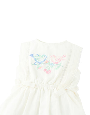 Baby Charlee Cross-Stitch Embroidered Dress with Waist Bows front view