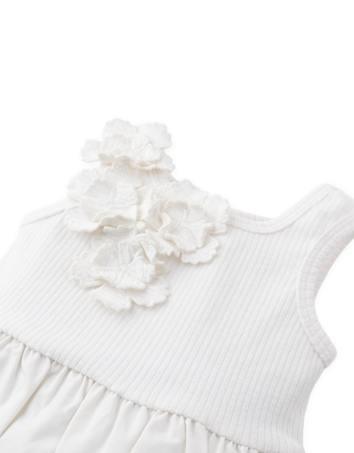 Baby Oriana Bubble Dress with Ribbed Bodice and Floral Appliqués