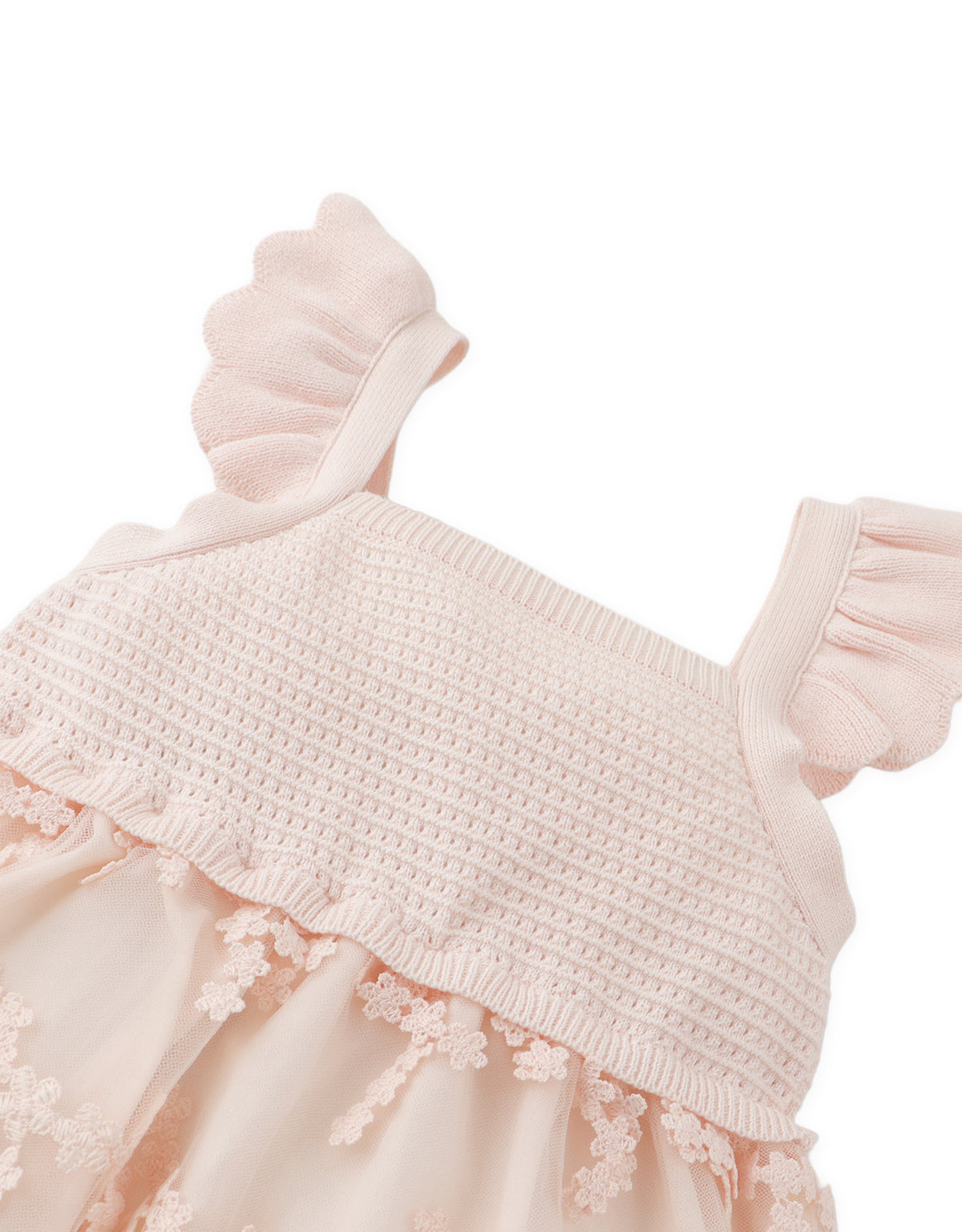 Baby Alein Floral Crochet-Knit Tulle Dress with Fringe