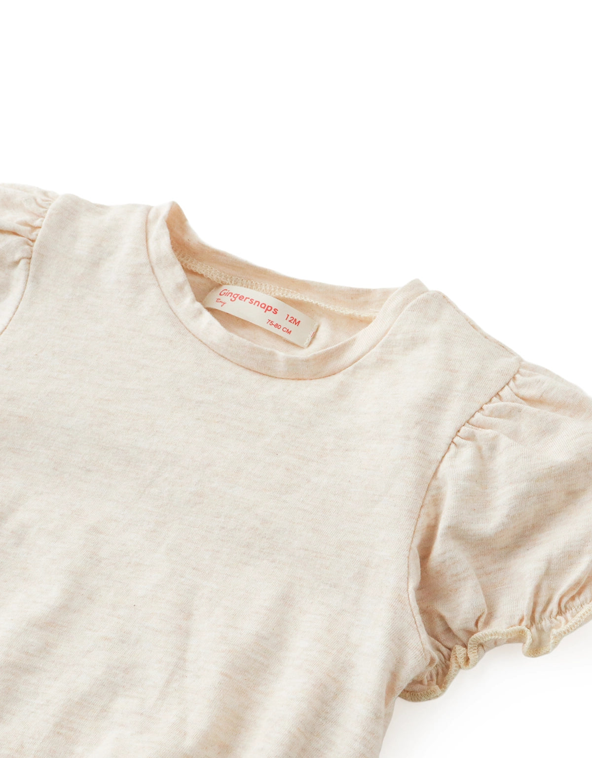 Baby Estelle Puff Sleeve Tee with Elasticized Hem - Beige