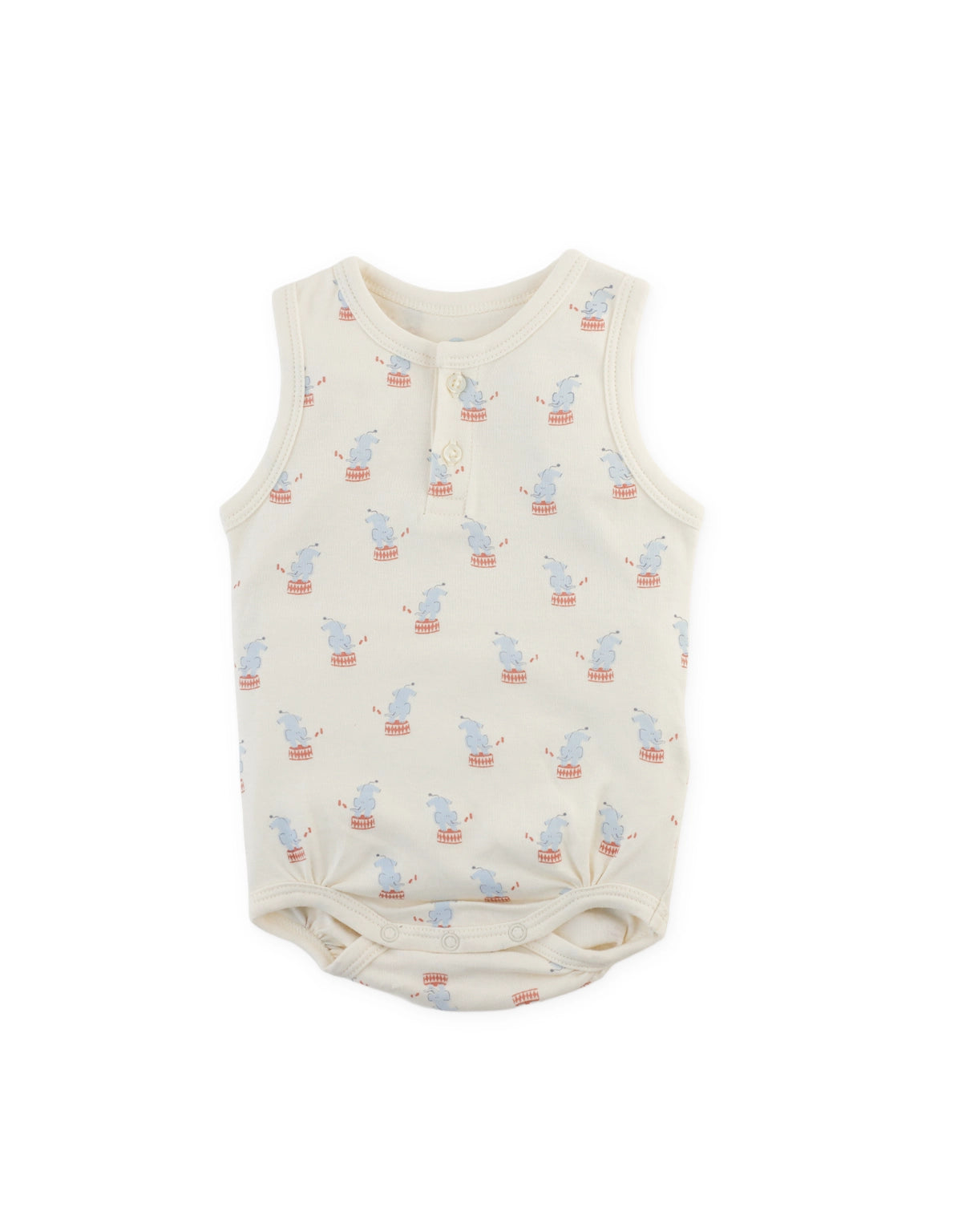 2-Piece Sleeveless Henley Bodysuit Set with Circus Elephant Print