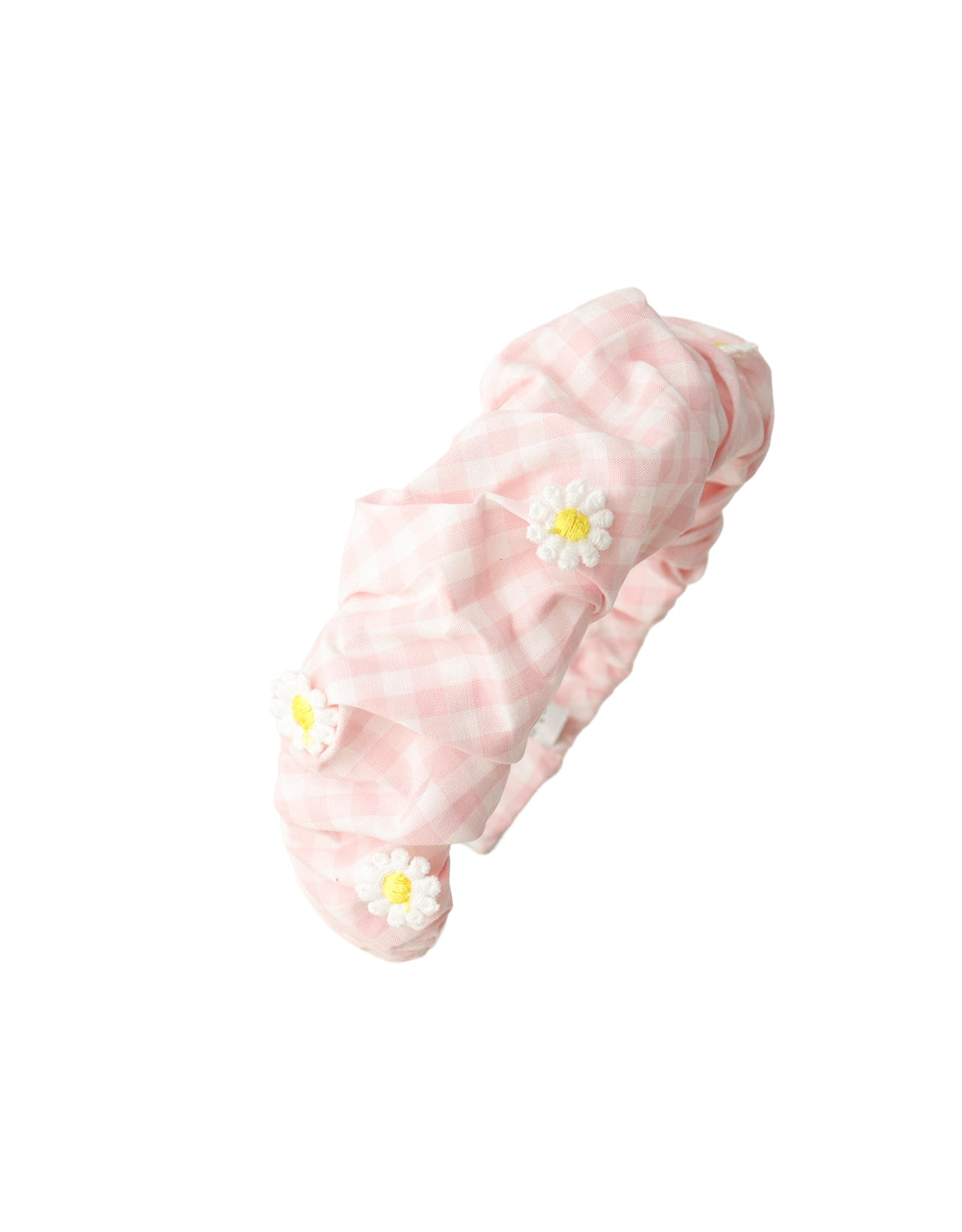 Bree Gingham Ruched Headband with Daisy Appliqués